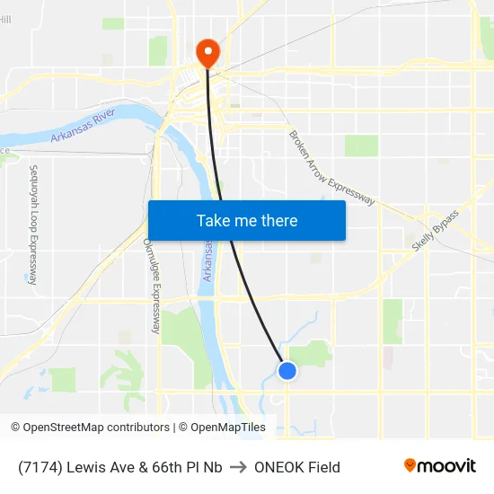 (7174) Lewis Ave & 66th Pl Nb to ONEOK Field map
