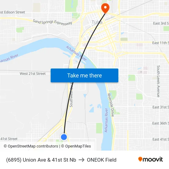 (6895) Union Ave & 41st St Nb to ONEOK Field map