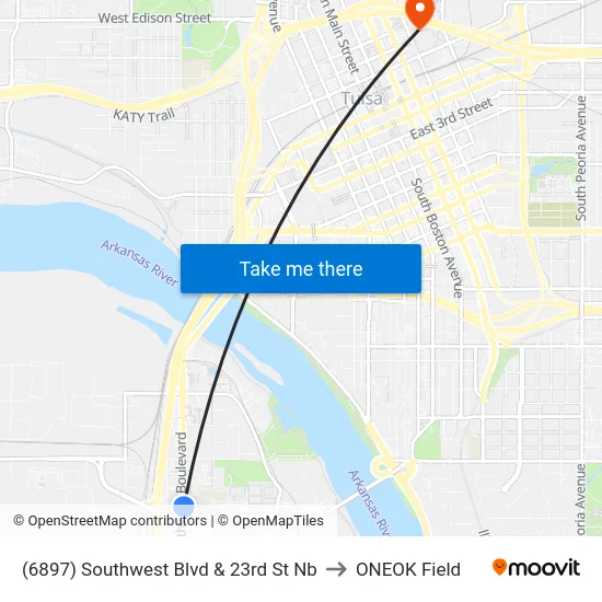 (6897) Southwest Blvd & 23rd St Nb to ONEOK Field map
