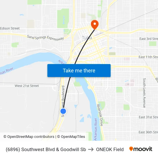 (6896) Southwest Blvd & Goodwill Sb to ONEOK Field map