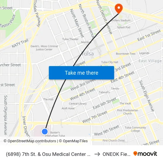 (6898) 7th St. & Osu Medical Center Eb to ONEOK Field map