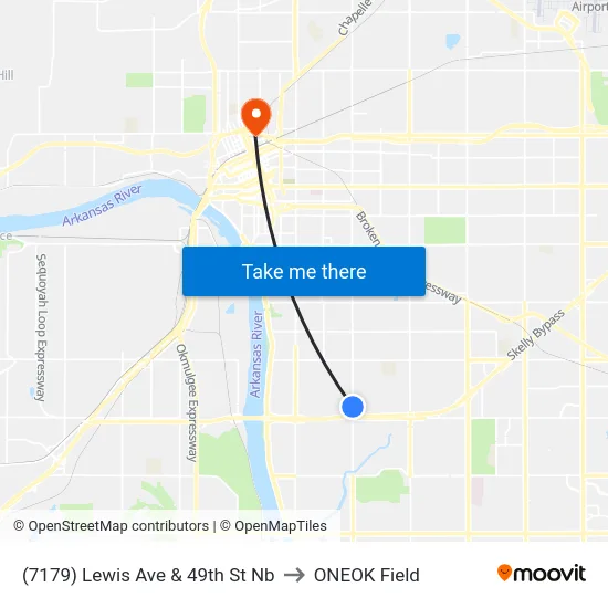 (7179) Lewis Ave & 49th St Nb to ONEOK Field map