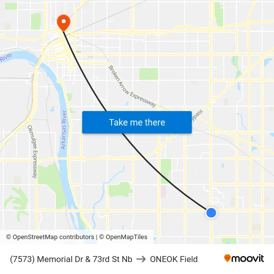 (7573) Memorial Dr & 73rd St Nb to ONEOK Field map