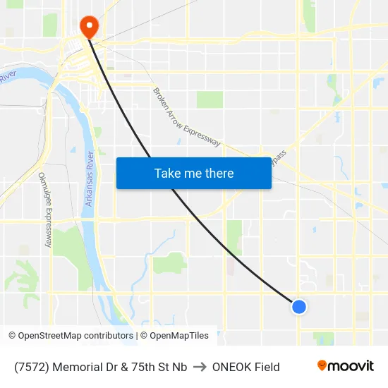 (7572) Memorial Dr & 75th St Nb to ONEOK Field map