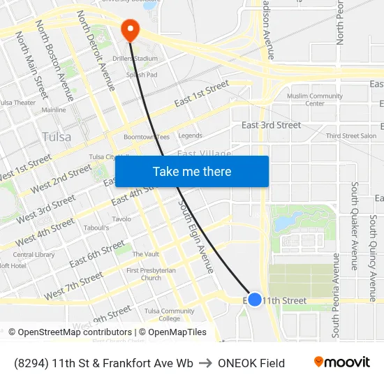 (8294) 11th St & Frankfort Ave Wb to ONEOK Field map