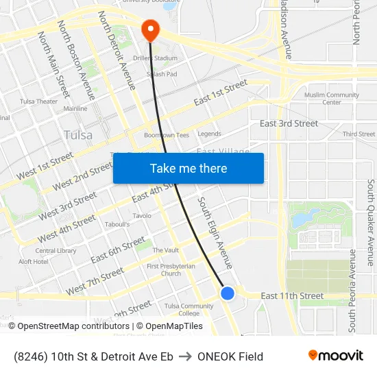 (8246) 10th St & Detroit Ave Eb to ONEOK Field map