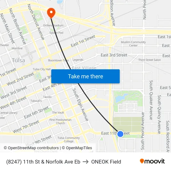 (8247) 11th St & Norfolk Ave Eb to ONEOK Field map