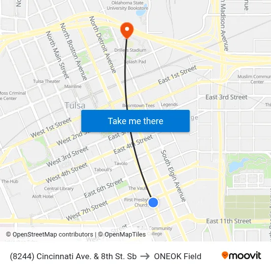 (8244) Cincinnati Ave. & 8th St. Sb to ONEOK Field map