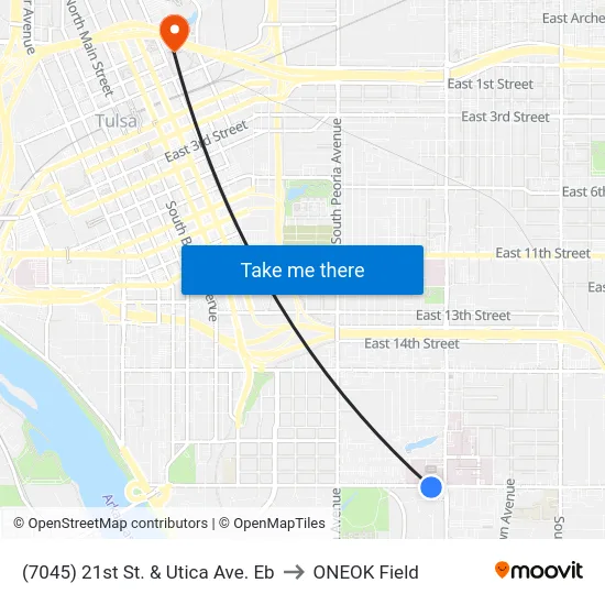 (7045) 21st St. & Utica Ave. Eb to ONEOK Field map