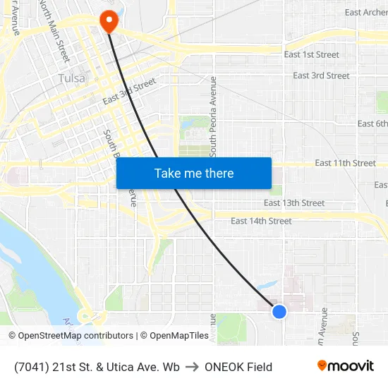 (7041) 21st St. & Utica Ave. Wb to ONEOK Field map