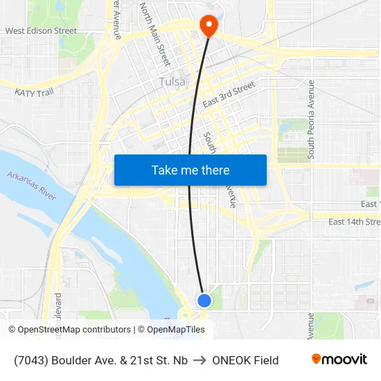 (7043) Boulder Ave. & 21st St. Nb to ONEOK Field map