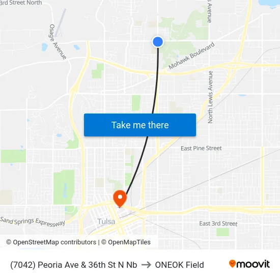(7042) Peoria Ave & 36th St N Nb to ONEOK Field map