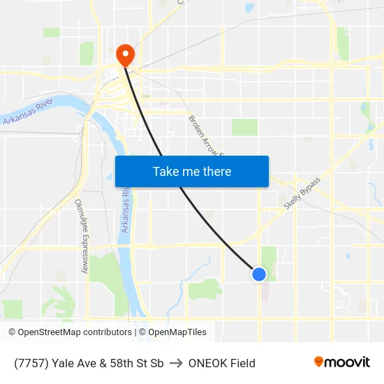 (7757) Yale Ave & 58th St Sb to ONEOK Field map