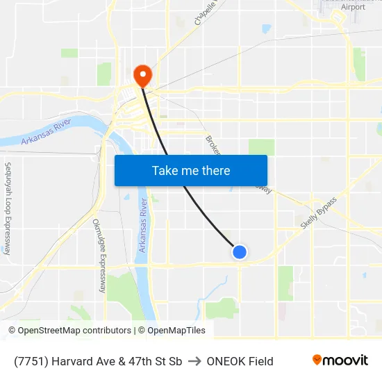 (7751) Harvard Ave & 47th St Sb to ONEOK Field map