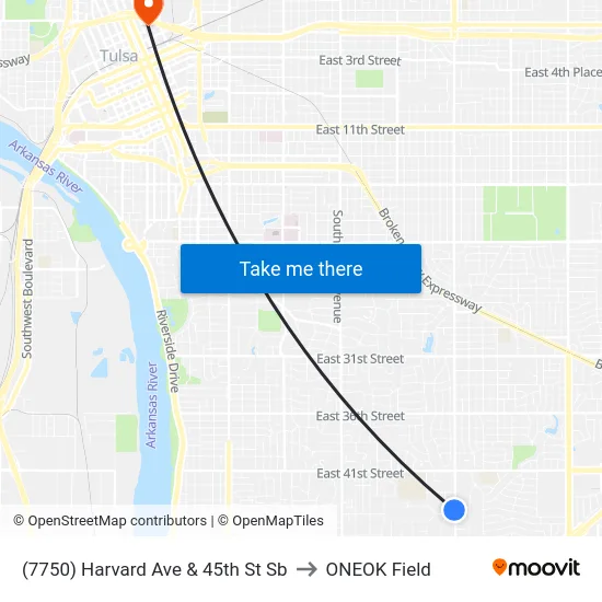 (7750) Harvard Ave & 45th St Sb to ONEOK Field map