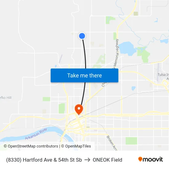 (8330) Hartford Ave & 54th St Sb to ONEOK Field map