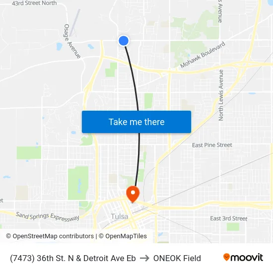 (7473) 36th St. N &  Detroit Ave Eb to ONEOK Field map