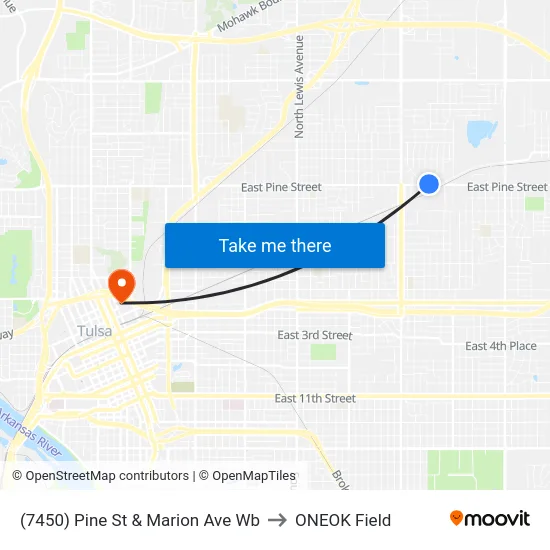 (7450) Pine St & Marion Ave Wb to ONEOK Field map