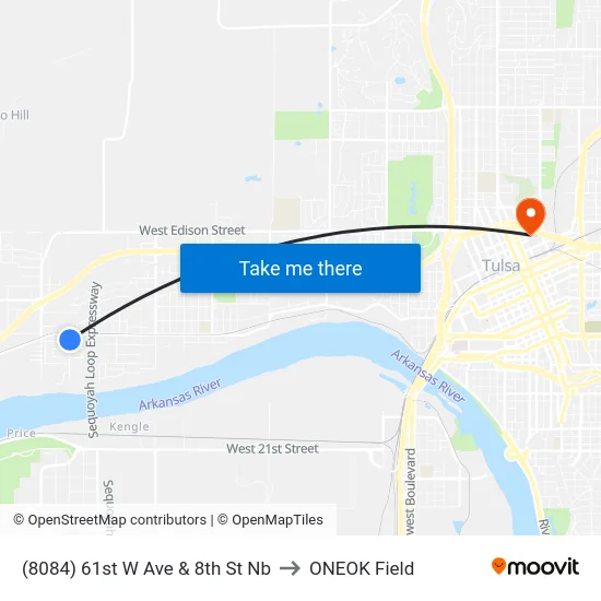 (8084) 61st W Ave & 8th St Nb to ONEOK Field map