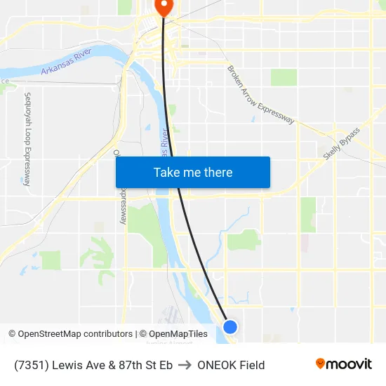 (7351) Lewis Ave & 87th St Eb to ONEOK Field map