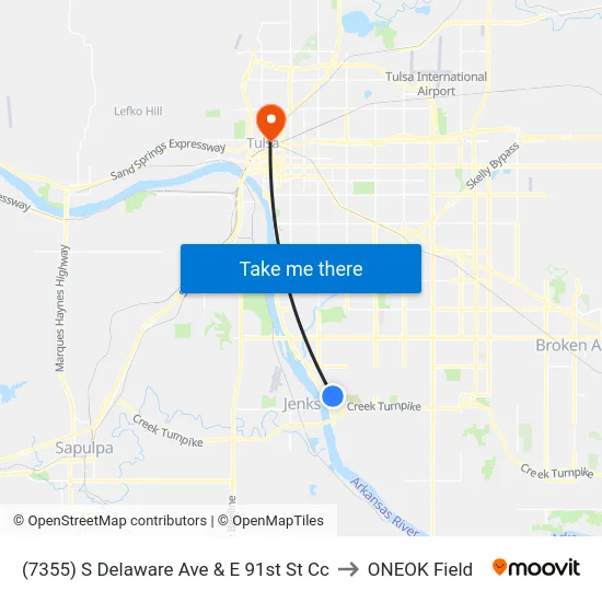 (7355) S Delaware Ave & E 91st St Cc to ONEOK Field map