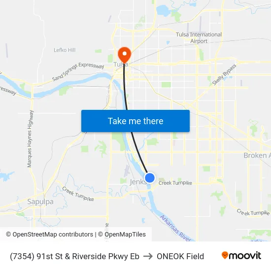 (7354) 91st St & Riverside Pkwy Eb to ONEOK Field map