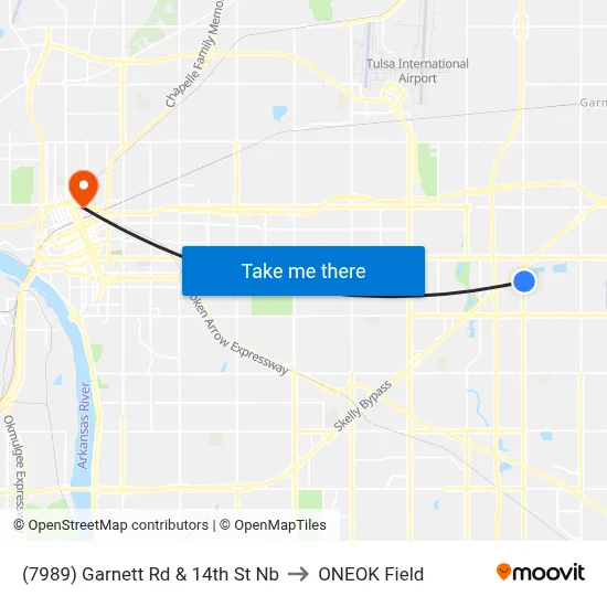 (7989) Garnett Rd & 14th St  Nb to ONEOK Field map