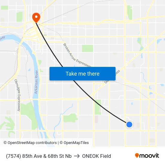 (7574) 85th Ave & 68th St Nb to ONEOK Field map