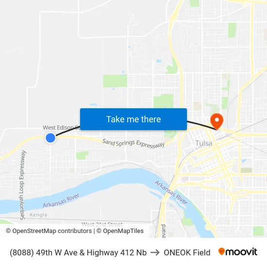 (8088) 49th W Ave & Highway 412 Nb to ONEOK Field map