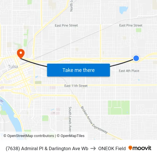 (7638) Admiral Pl & Darlington Ave Wb to ONEOK Field map