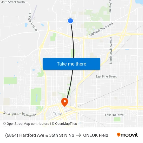(6864) Hartford Ave & 36th St N Nb to ONEOK Field map