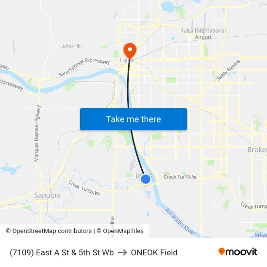 (7109) East A St & 5th St Wb to ONEOK Field map