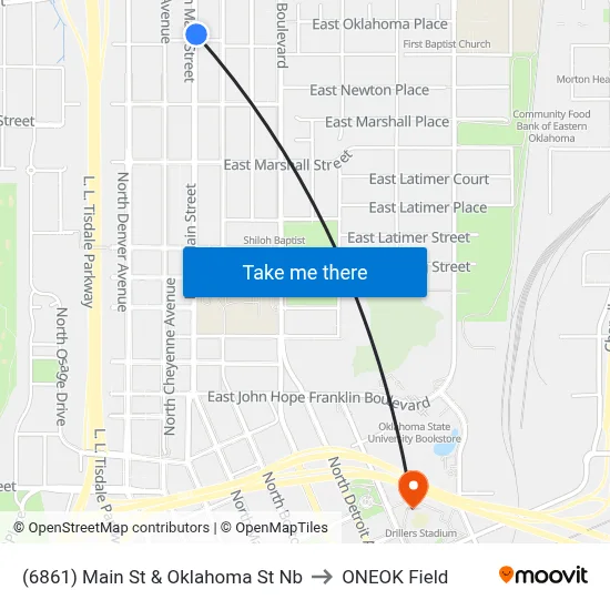 (6861) Main St & Oklahoma St Nb to ONEOK Field map