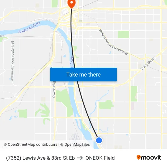 (7352) Lewis Ave & 83rd St Eb to ONEOK Field map