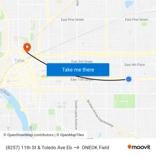 (8257) 11th St & Toledo Ave Eb to ONEOK Field map