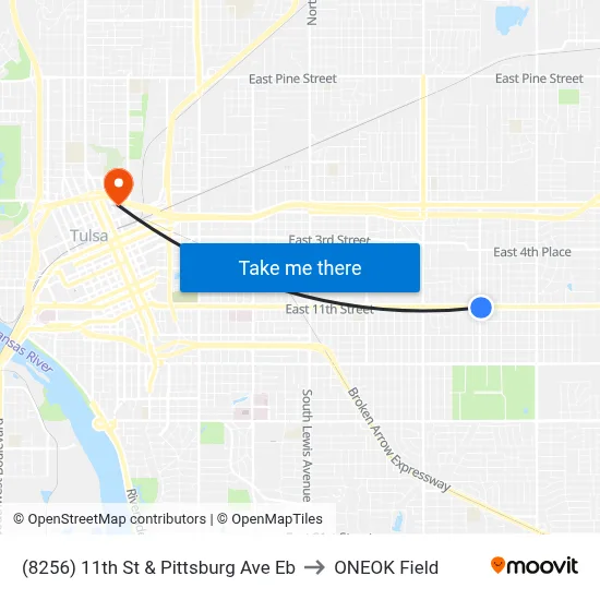 (8256) 11th St & Pittsburg Ave Eb to ONEOK Field map