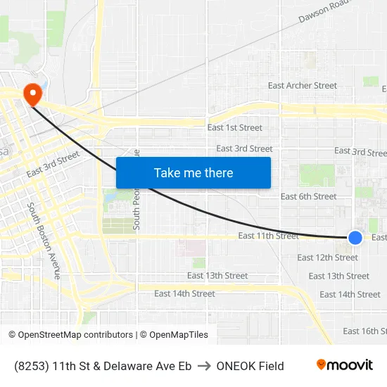 (8253) 11th St & Delaware Ave Eb to ONEOK Field map