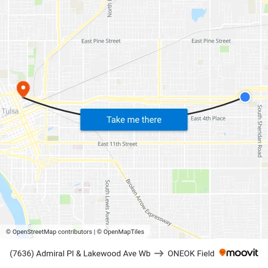 (7636) Admiral Pl & Lakewood Ave Wb to ONEOK Field map