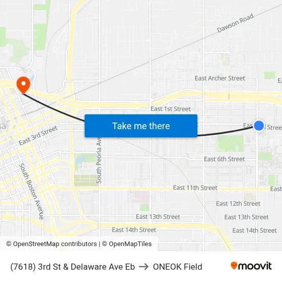 (7618) 3rd St & Delaware Ave Eb to ONEOK Field map