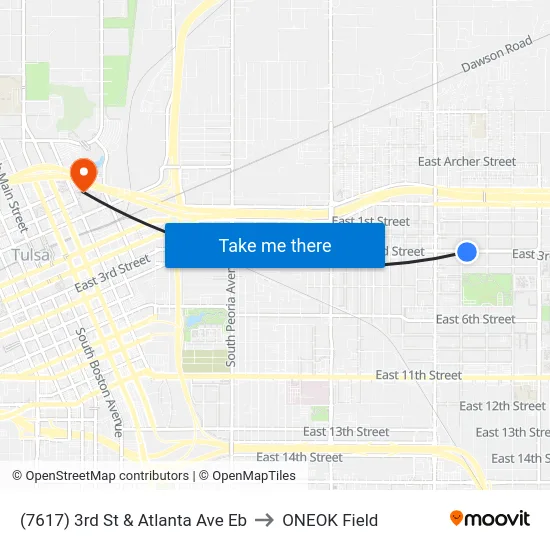 (7617) 3rd St & Atlanta Ave Eb to ONEOK Field map