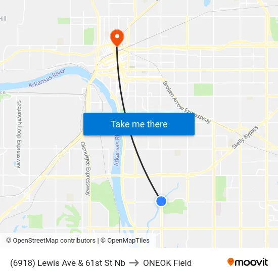 (6918) Lewis Ave & 61st St Nb to ONEOK Field map