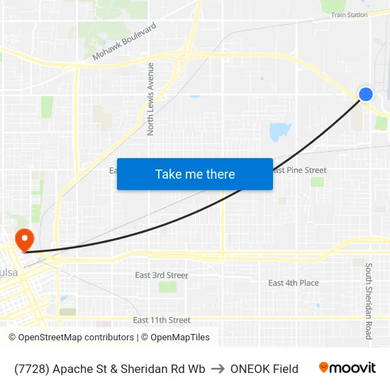 (7728) Apache St & Sheridan Rd Wb to ONEOK Field map