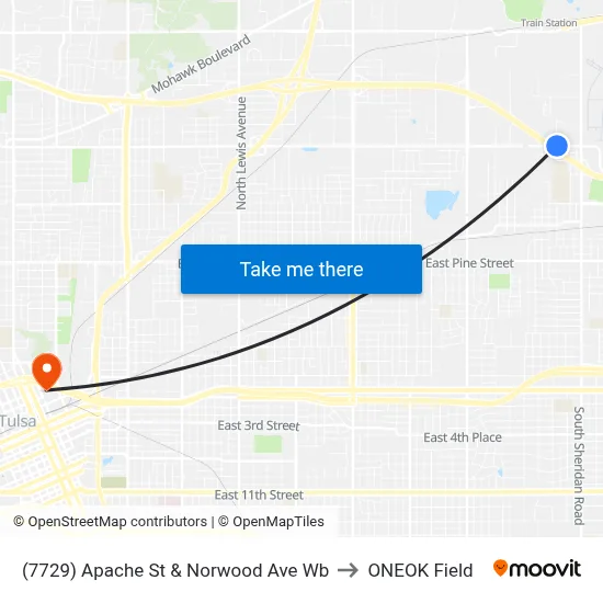 (7729) Apache St & Norwood Ave Wb to ONEOK Field map
