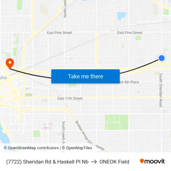 (7722) Sheridan Rd & Haskell Pl Nb to ONEOK Field map
