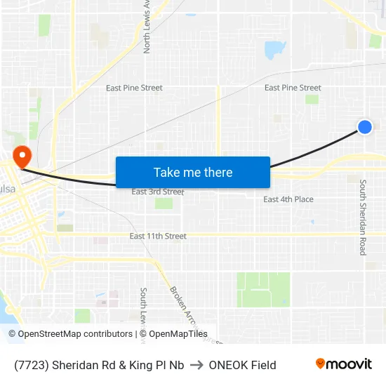 (7723) Sheridan Rd & King Pl Nb to ONEOK Field map