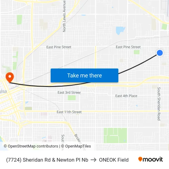 (7724) Sheridan Rd & Newton Pl Nb to ONEOK Field map
