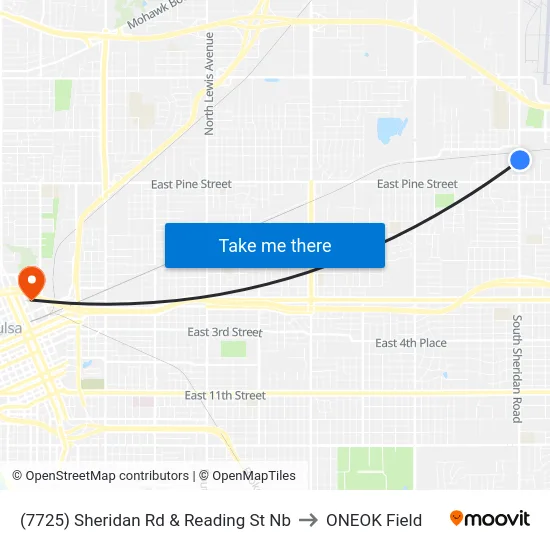 (7725) Sheridan Rd & Reading St Nb to ONEOK Field map
