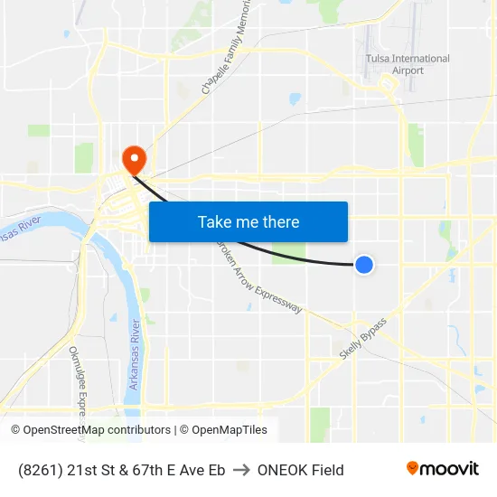 (8261) 21st St & 67th E Ave Eb to ONEOK Field map
