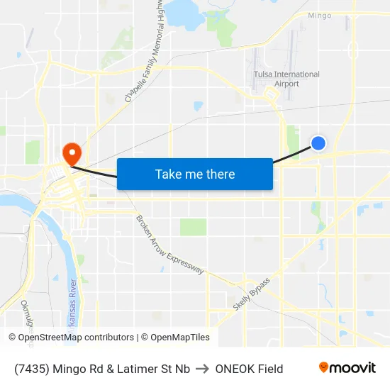 (7435) Mingo Rd & Latimer St Nb to ONEOK Field map