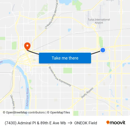 (7430) Admiral Pl & 89th E Ave Wb to ONEOK Field map